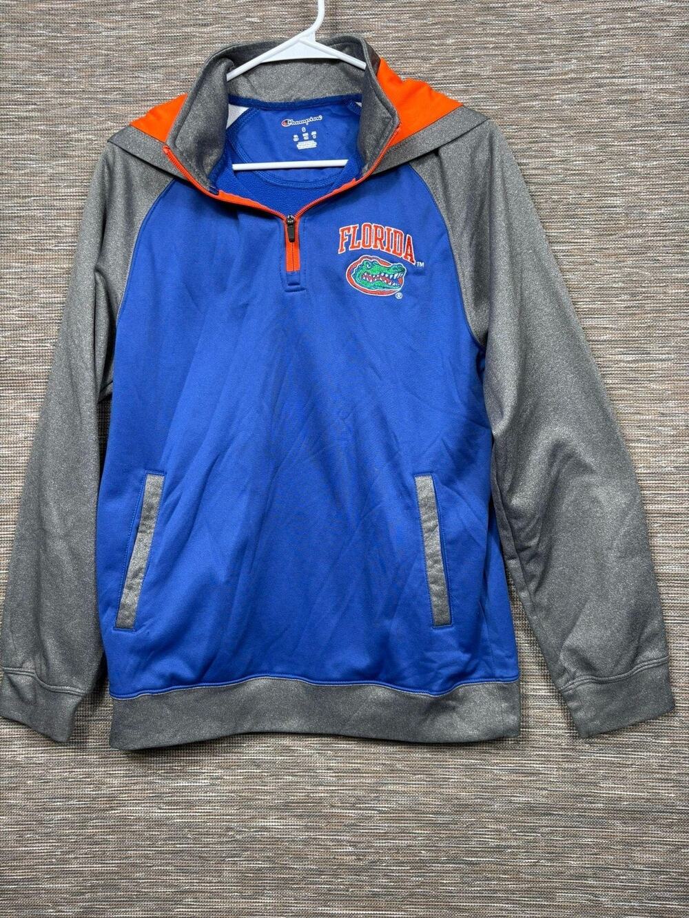 Florida Gators Sweatshirt Mens Small Blue NCAA Football Champion Hooded 1/4 Zip